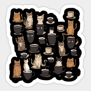 Cats and Coffee Pattern Sticker